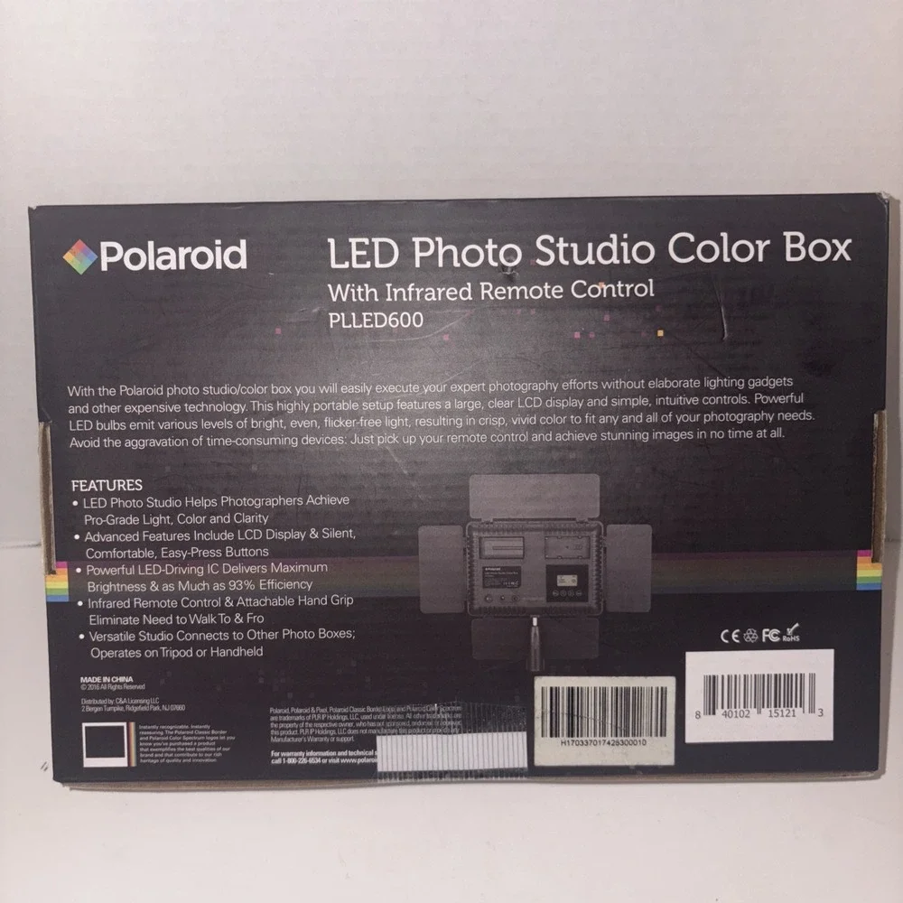 Polaroid PLLED600 Photo Studio Color Box WHITE LED Tripod Compatible CIB